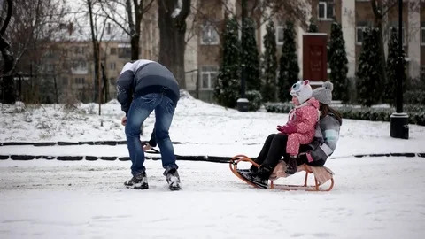 Elder Brother Pulled His Younger Sisters on a Sled Vidéo 71795961