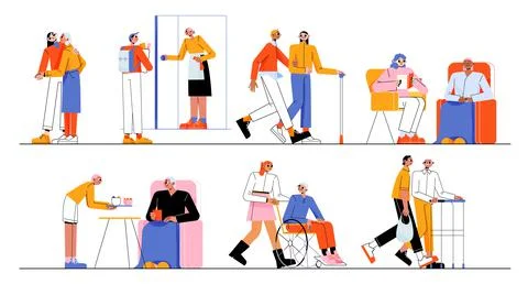 Elder care and help concept, senior people support Stock Illustration