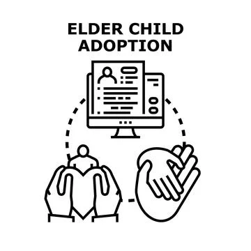 Elder child adoption application and family care Stock Illustration