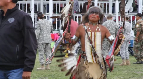 Elder with eagle head dances at pow wow Stock Footage 47816317