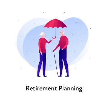 Elder family person insurance concept. Senior male and female holding umbrella Stock Illustration
