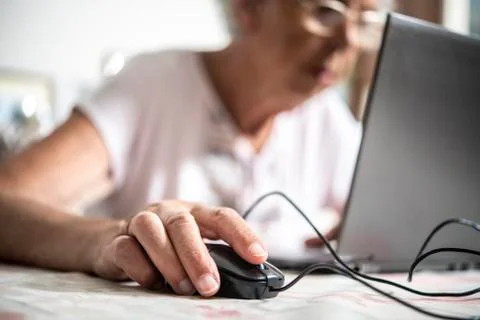 An elder lady using a laptop Stock Photos