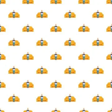Elder man using laptop on sofa seamless pattern Stock Illustration
