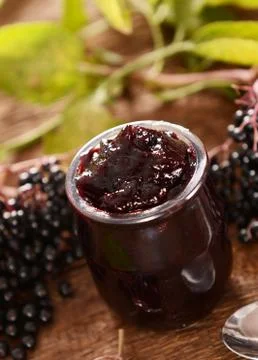 Elderberry fruit jam Stock Photos