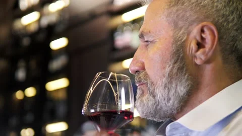 An elderly, bearded, gray-haired, well-dressed sommelier, a male winemaker Stock Footage 159545327