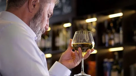 An elderly, bearded, gray-haired, well-dressed sommelier, a male winemaker Video stock 159548382