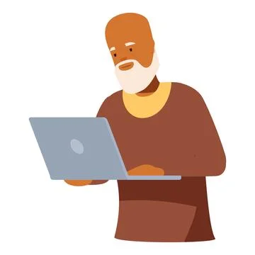 Elderly black man using laptop, modern senior embracing technology 스톡 일러스트