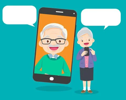 Elderly with communication using smart phone Stock Illustration