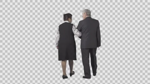 An elderly couple are walking from the camera under the handle. Alpha channel Vidéo 66546089