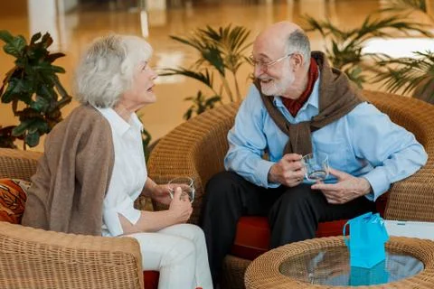 Elderly couple in cafe Stock Photos