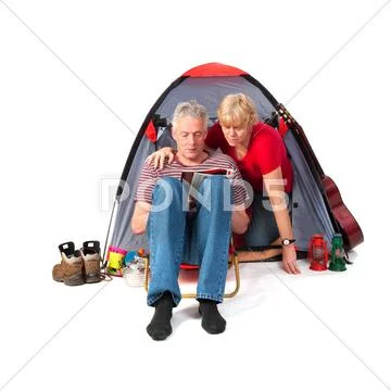 Elderly couple at the campground Stock Photos