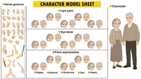 Elderly Couple Character Constructor Kit. Customizable Grandparents Model Sheet  Stockillustratie