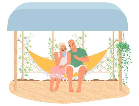 Elderly couple in hammock on backyard vector Stock Illustration