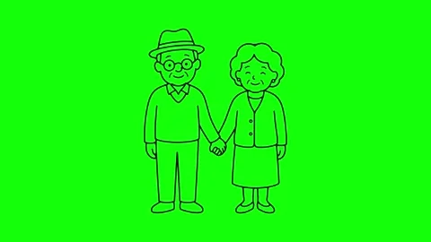 Elderly Couple Holding Hands Draw Animation Green Screen 4K Stock-Footage 339341034