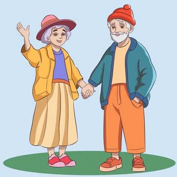 Elderly couple holding hands vector illustration Ilustração Stock