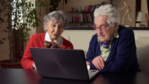 Elderly couple learning together to use a computer: new experiences Stock Footage 84190015