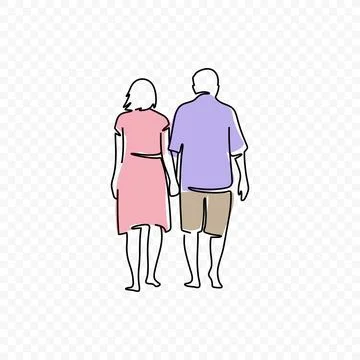 Elderly couple linear illustration Stock Illustration