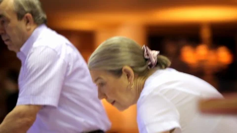 Elderly couple plays bowling Video stock 100240133