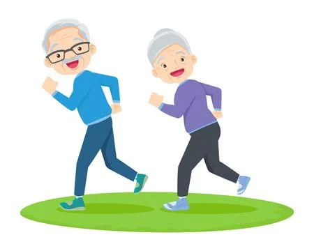 Elderly couple practicing yoga. Active Grandparents doing exercises Stock Illustration