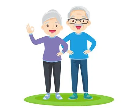 Elderly couple practicing yoga. Active Grandparents doing exercises Stock Illustration