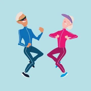 Elderly couple running in the park, active seniors Ilustração Stock