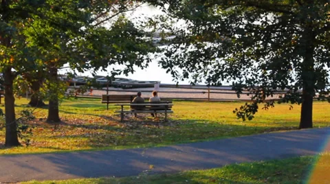 Elderly Couple Sits on Bench Stock Footage 37826519