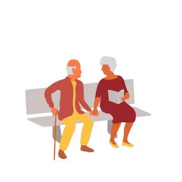Elderly couple sitting together on park bench and holding hands Stock Illustration