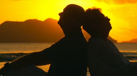 Elderly couple at sunset closeup Video stock 133523
