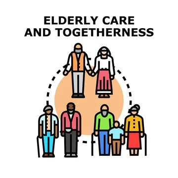 Elderly couple supporting diverse community people generations Ilustração Stock