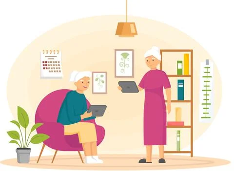 Elderly couple using laptop computer at home so happy, Senior lady at home using Ilustración de archivo