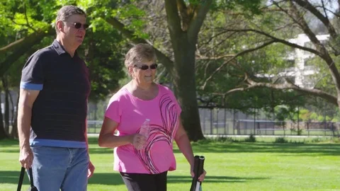 Elderly couple walking in the park 스톡 동영상 80133657