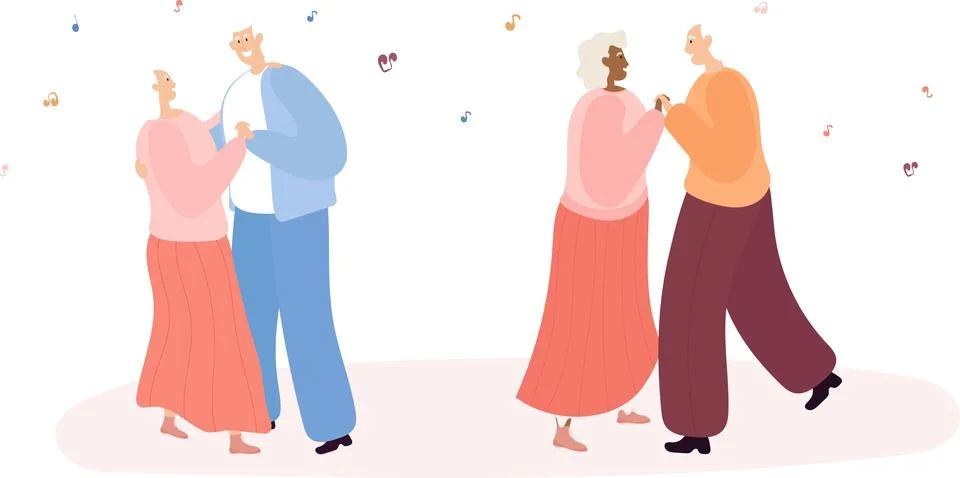 Elderly couples dancing together Illustrazione stock