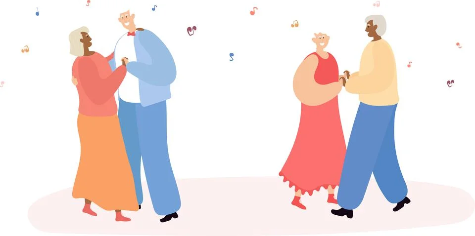 Elderly couples dancing together Stock Illustration