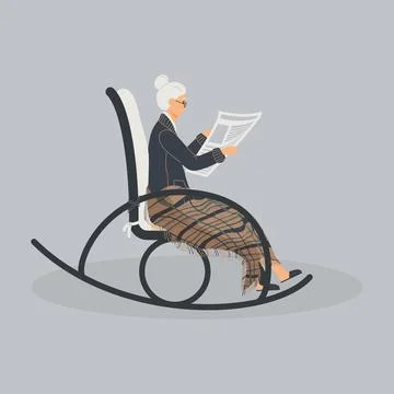 Elderly cute woman is sitting in a rocking chair Stock Illustration