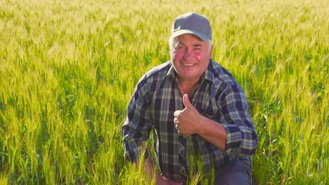 Elderly farmer gesturing thumb up Stock Footage 201091453