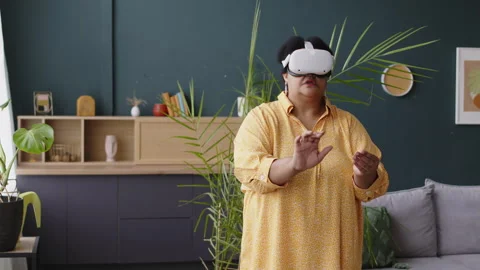 Elderly Female Using Vr Glasses for First Time Video stock 280102460