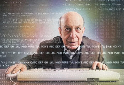Elderly hacker nerd Stock-Illustration