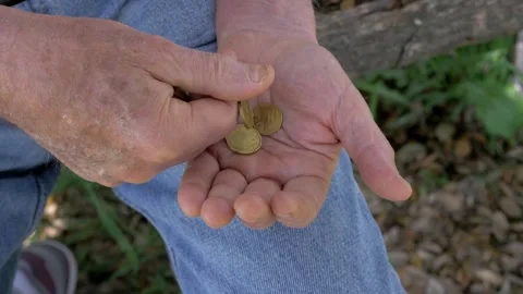 Elderly hands counting coins top view financial difficulty Stock Footage 333194675