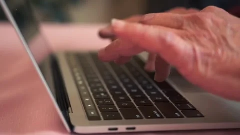 Elderly Hands Type, Wrinkled Hands Focus On Digital Learning, Senior Hands Dili Stock Footage 326866893