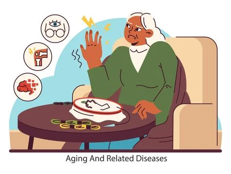 Elderly Health Concerns. Flat vector illustration. Stock Illustration