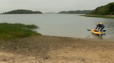 Elderly kayaker Cape Cod Stock Footage 12079744