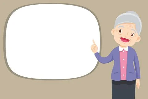 Elderly lady Finger pointing with empty space Stock Illustration