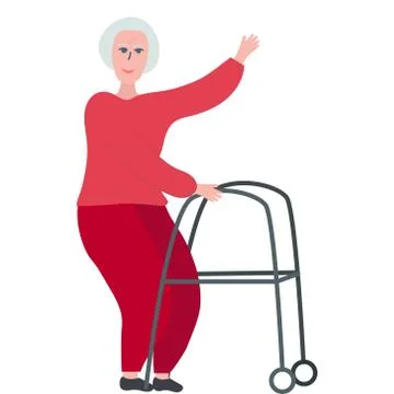Elderly Lady with Walker. Stock Illustration