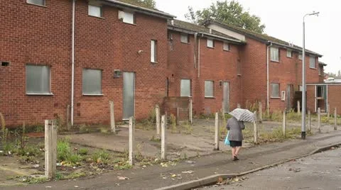 Elderly Lady Walking Through Empty Abandoned Street HD File Stock Footage 10678817