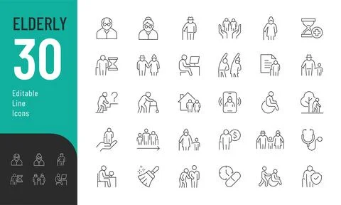 Elderly Line Editable Icons set. Stock Illustration