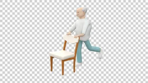 Elderly male doing exercises for hamstrings using a chair for stability Stockillustratie