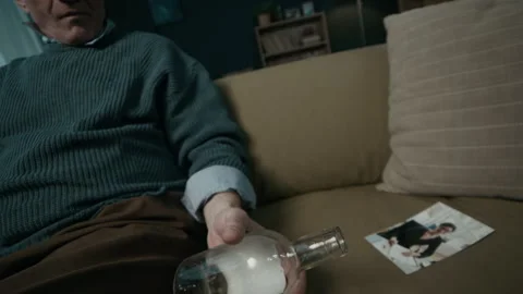 Elderly Man Abusing Alcohol Confronting Painful Breakup 스톡 동영상 300596456
