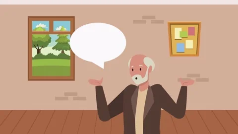 Elderly man with beard shrugging shoulders and empty speech bubble above he.. Stock Footage 333606169