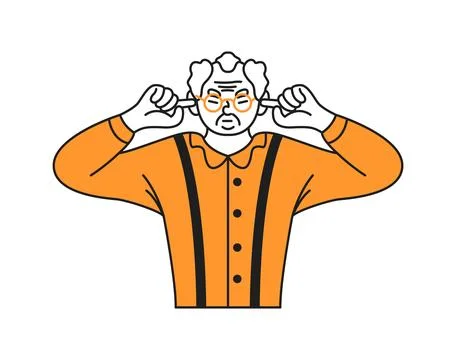 Elderly Man Blocking His Ears Cartoon Style Stock Illustration