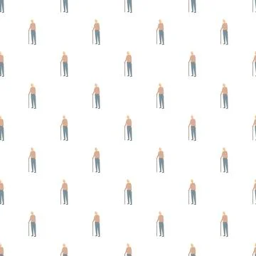 Elderly man with cane seamless pattern Stock Illustration
